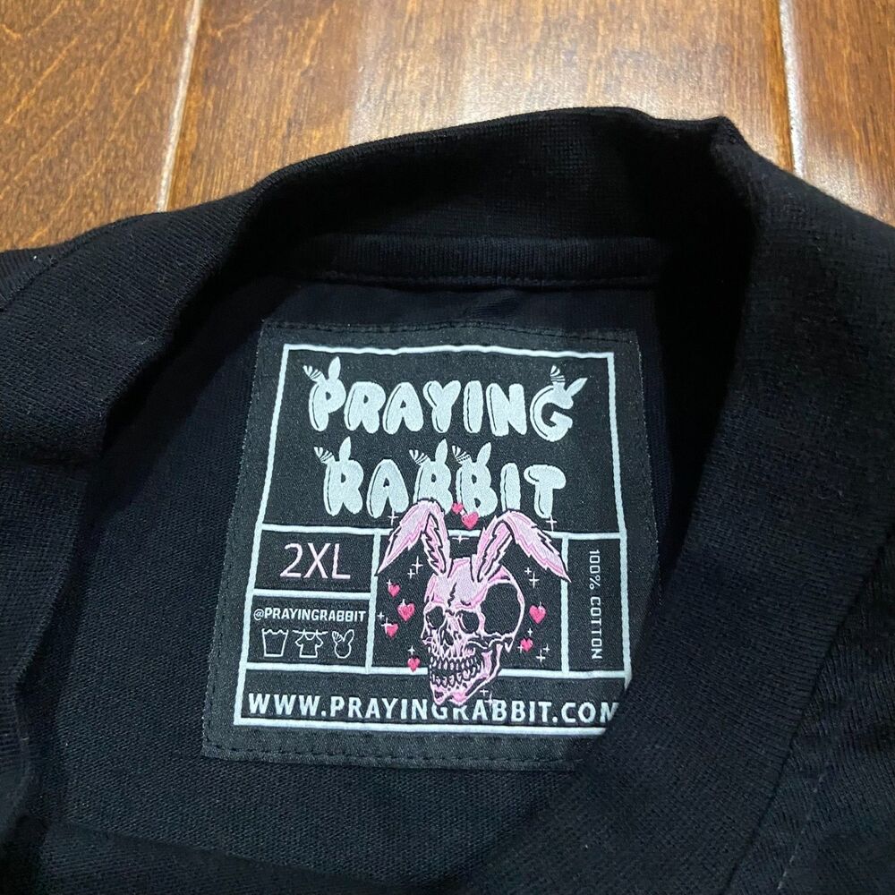 Praying Rabbit Streetwear Goth Mythical Black Red Cotton T-Shirt Men's Size XXL - Picture 6 of 8